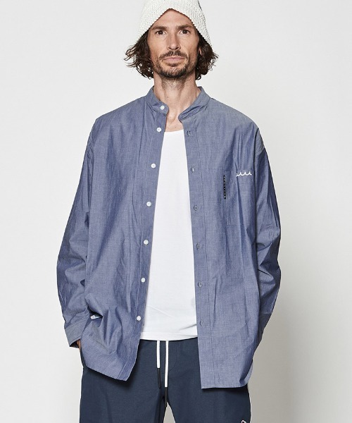 ACANTHUS（アカンサス）の「ms6290- Oversized Band Collar Shirt バンドカラーシャツ(MA2630)（シャツ/ブラウス・メンズ・ホワイト/ネイビー・S/M/L/XL）」の9枚目の写真