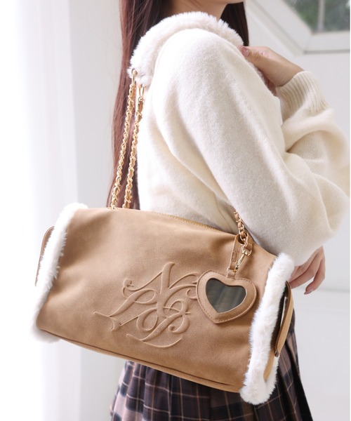 one after another NICE CLAUP（ワンアフターアナザーナイスクラップ）の「ムートンエンボスバッグ（ボストンバッグ・レディース・グレー/ブラック/キャメル・FREE）」の21枚目の写真