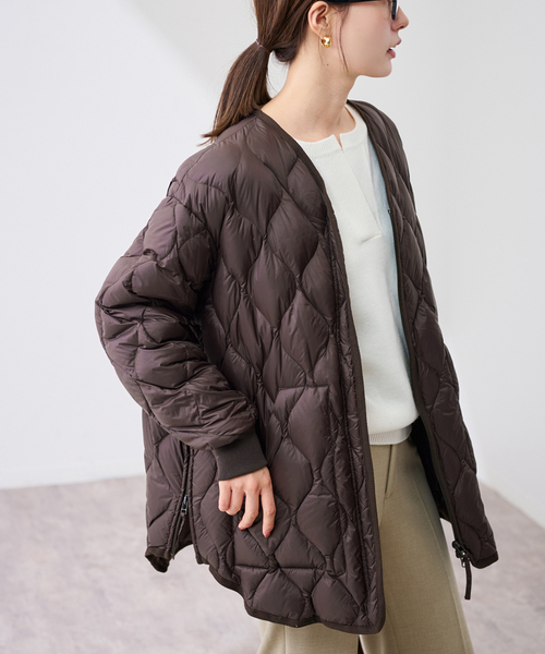 FRAMeWORK TAION タイオン 別注フードビブス付き ダウン ブラウン