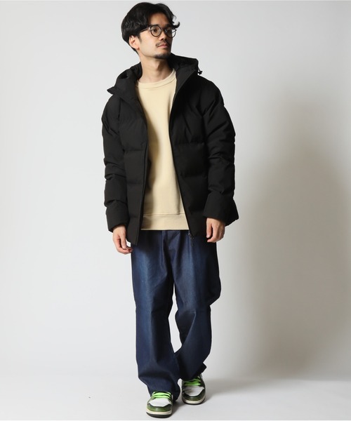 ARCADE（アーケード）の「シームレス 防風撥水ストレッチ加工 ファイバーダウン フードジャケット（ダウンジャケット/コート・メンズ・チャコールグレー/ブラック/カーキ・LL/L/M）」の7枚目の写真