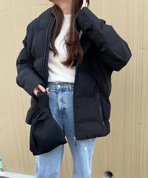 ARCADE（アーケード）の「シームレス 防風撥水ストレッチ加工 ファイバーダウン フードジャケット（ダウンジャケット/コート・メンズ・チャコールグレー/ブラック/カーキ・LL/L/M）」の11枚目の写真