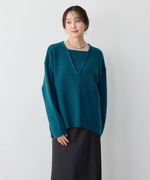 anyfee（エニフィー）の「【anyfee/大きいサイズ】レイヤード風ニットプルオーバー（ニット/セーター・レディース・ブルー/ブラック/モカ・3L/LL/5L/4L）」の3枚目の写真