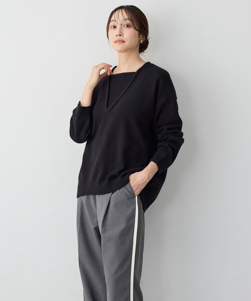 anyfee（エニフィー）の「【anyfee/大きいサイズ】レイヤード風ニットプルオーバー（ニット/セーター・レディース・ブルー/ブラック/モカ・3L/LL/5L/4L）」の2枚目の写真