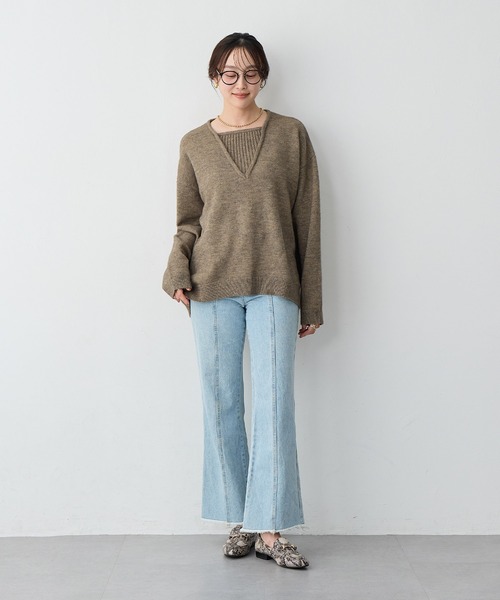 anyfee（エニフィー）の「【anyfee/大きいサイズ】レイヤード風ニットプルオーバー（ニット/セーター・レディース・ブルー/ブラック/モカ・3L/LL/5L/4L）」の4枚目の写真