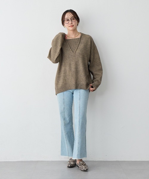 anyfee（エニフィー）の「【anyfee/大きいサイズ】レイヤード風ニットプルオーバー（ニット/セーター・レディース・ブルー/ブラック/モカ・3L/LL/5L/4L）」の5枚目の写真