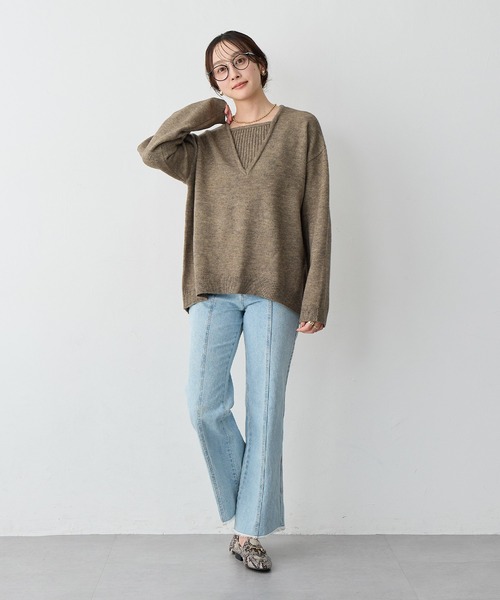 anyfee（エニフィー）の「【anyfee/大きいサイズ】レイヤード風ニットプルオーバー（ニット/セーター・レディース・ブルー/ブラック/モカ・3L/LL/5L/4L）」の6枚目の写真