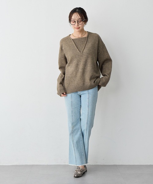 anyfee（エニフィー）の「【anyfee/大きいサイズ】レイヤード風ニットプルオーバー（ニット/セーター・レディース・ブルー/ブラック/モカ・3L/LL/5L/4L）」の7枚目の写真