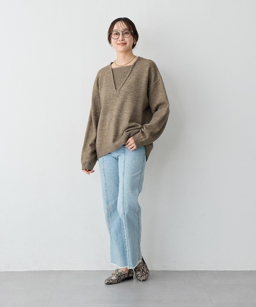 anyfee（エニフィー）の「【anyfee/大きいサイズ】レイヤード風ニットプルオーバー（ニット/セーター・レディース・ブルー/ブラック/モカ・3L/LL/5L/4L）」の8枚目の写真