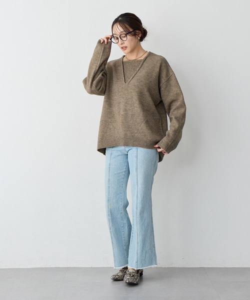 anyfee（エニフィー）の「【anyfee/大きいサイズ】レイヤード風ニットプルオーバー（ニット/セーター・レディース・ブルー/ブラック/モカ・3L/LL/5L/4L）」の9枚目の写真