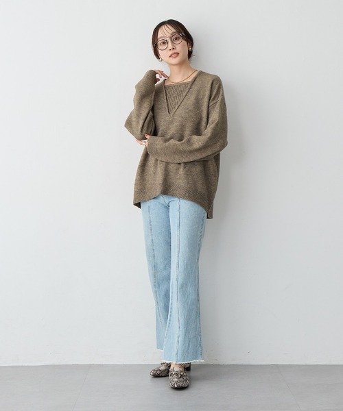 anyfee（エニフィー）の「【anyfee/大きいサイズ】レイヤード風ニットプルオーバー（ニット/セーター・レディース・ブルー/ブラック/モカ・3L/LL/5L/4L）」の10枚目の写真