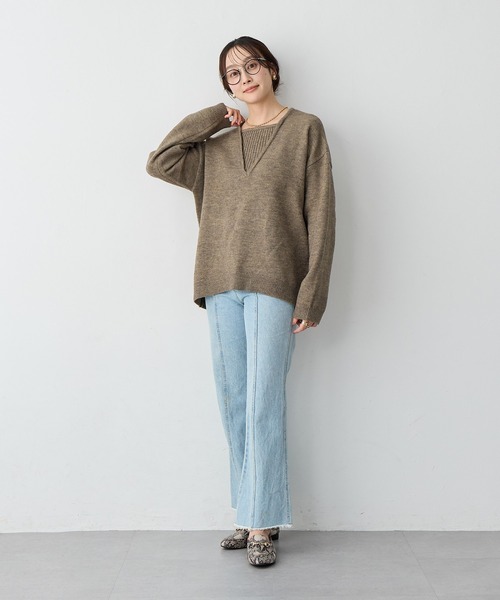 anyfee（エニフィー）の「【anyfee/大きいサイズ】レイヤード風ニットプルオーバー（ニット/セーター・レディース・ブルー/ブラック/モカ・3L/LL/5L/4L）」の11枚目の写真