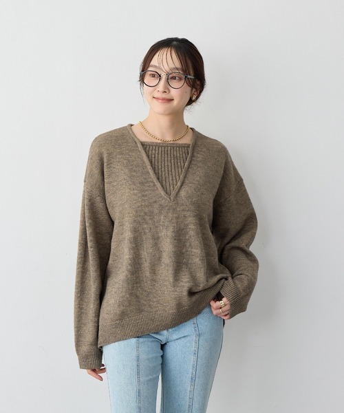 anyfee（エニフィー）の「【anyfee/大きいサイズ】レイヤード風ニットプルオーバー（ニット/セーター・レディース・ブルー/ブラック/モカ・3L/LL/5L/4L）」の12枚目の写真