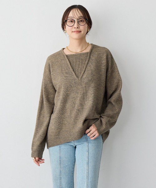 anyfee（エニフィー）の「【anyfee/大きいサイズ】レイヤード風ニットプルオーバー（ニット/セーター・レディース・ブルー/ブラック/モカ・3L/LL/5L/4L）」の13枚目の写真