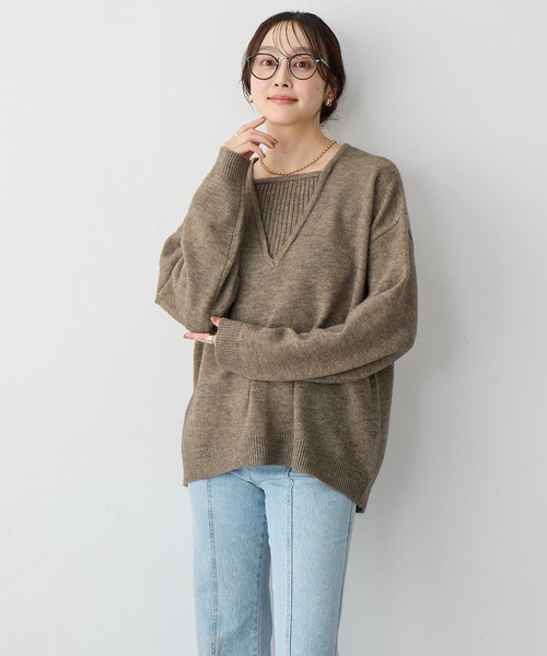 anyfee（エニフィー）の「【anyfee/大きいサイズ】レイヤード風ニットプルオーバー（ニット/セーター・レディース・ブルー/ブラック/モカ・3L/LL/5L/4L）」の15枚目の写真