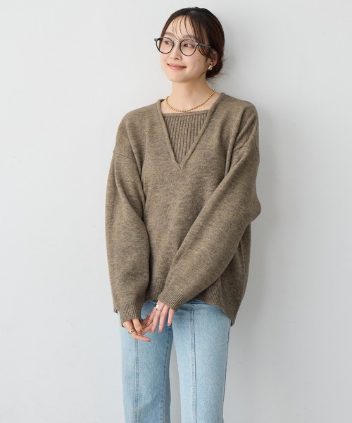 anyfee（エニフィー）の「【anyfee/大きいサイズ】レイヤード風ニットプルオーバー（ニット/セーター・レディース・ブルー/ブラック/モカ・3L/LL/5L/4L）」の16枚目の写真