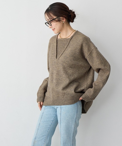 anyfee（エニフィー）の「【anyfee/大きいサイズ】レイヤード風ニットプルオーバー（ニット/セーター・レディース・ブルー/ブラック/モカ・3L/LL/5L/4L）」の17枚目の写真