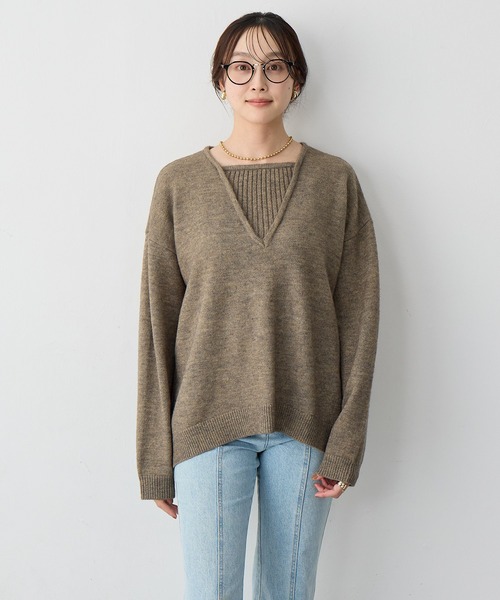 anyfee（エニフィー）の「【anyfee/大きいサイズ】レイヤード風ニットプルオーバー（ニット/セーター・レディース・ブルー/ブラック/モカ・3L/LL/5L/4L）」の20枚目の写真