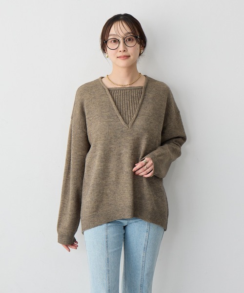 anyfee（エニフィー）の「【anyfee/大きいサイズ】レイヤード風ニットプルオーバー（ニット/セーター・レディース・ブルー/ブラック/モカ・3L/LL/5L/4L）」の21枚目の写真