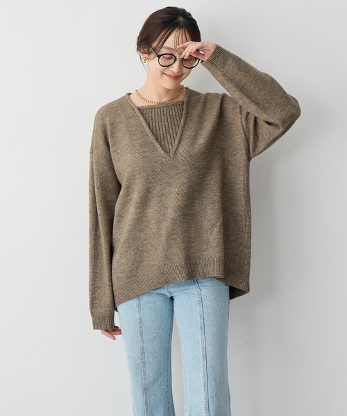 anyfee（エニフィー）の「【anyfee/大きいサイズ】レイヤード風ニットプルオーバー（ニット/セーター・レディース・ブルー/ブラック/モカ・3L/LL/5L/4L）」の22枚目の写真