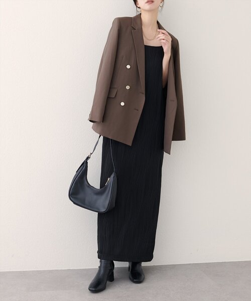 natural couture(ナチュラルクチュール)の「【WEB限定】流線ストライプナローワンピース(ワンピース・レディース・ネイビー/ブラウン/ブラック・FREE)」の6枚目の写真