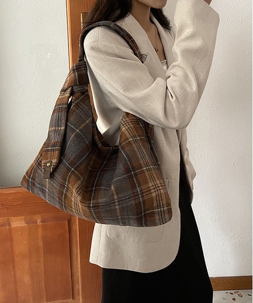 セール】チェック柄大容量2wayショルダーバッグ/トートバッグ