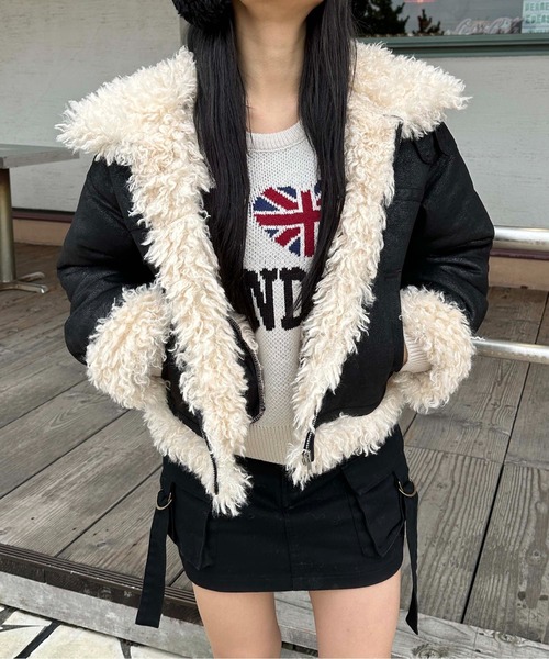 sedacle girl(セダクルガール)の「フェイクムートンショートブルゾン(その他アウター・レディース・ダークブラウン/ブラック・FREE)」の6枚目の写真