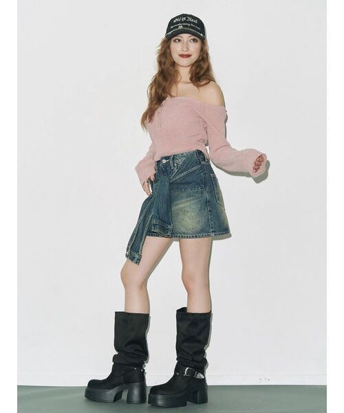 EVRIS(エヴリス)の「スリーブデザインデニムミニスカート(デニムスカート・レディース・インディゴブルー/ブラック・MEDIUM/SMALL)」の3枚目の写真