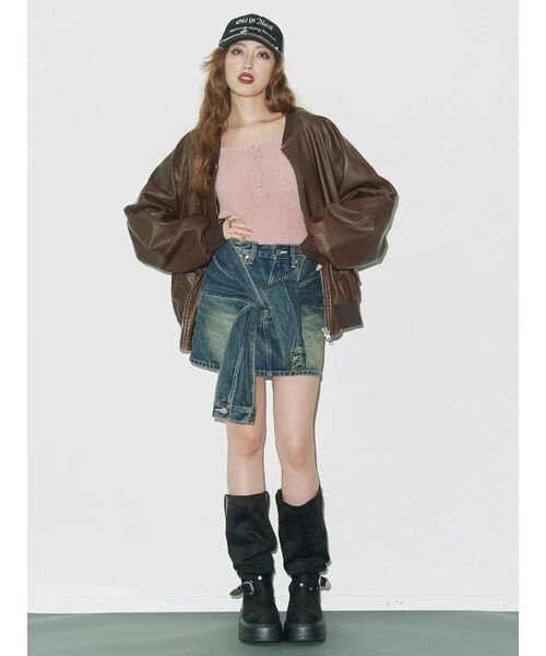 EVRIS(エヴリス)の「スリーブデザインデニムミニスカート(デニムスカート・レディース・インディゴブルー/ブラック・MEDIUM/SMALL)」の6枚目の写真