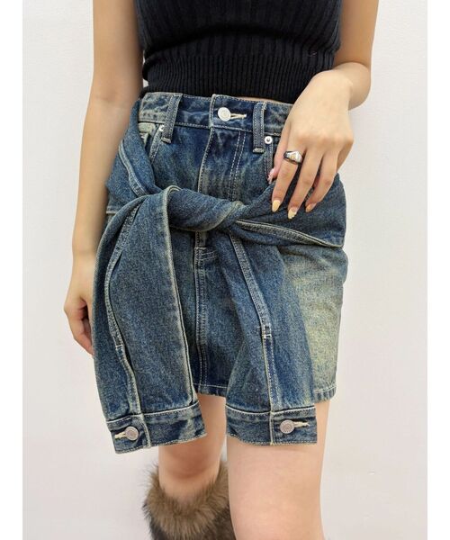 EVRIS(エヴリス)の「スリーブデザインデニムミニスカート(デニムスカート・レディース・インディゴブルー/ブラック・MEDIUM/SMALL)」の16枚目の写真