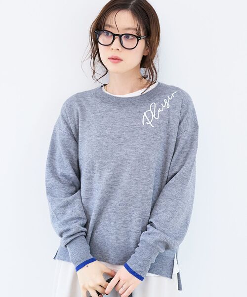 le.coeur blanc(ルクールブラン)の「《手洗い可能》ネック刺繍クルーネックニット(ニット/セーター・レディース・グレー/ホワイト/ブラウン・38)」の2枚目の写真