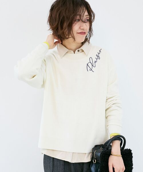 le.coeur blanc(ルクールブラン)の「《手洗い可能》ネック刺繍クルーネックニット(ニット/セーター・レディース・グレー/ホワイト/ブラウン・38)」の5枚目の写真