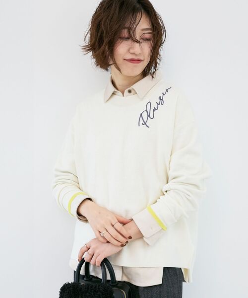 le.coeur blanc(ルクールブラン)の「《手洗い可能》ネック刺繍クルーネックニット(ニット/セーター・レディース・グレー/ホワイト/ブラウン・38)」の6枚目の写真