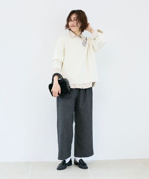 le.coeur blanc(ルクールブラン)の「《手洗い可能》ネック刺繍クルーネックニット(ニット/セーター・レディース・グレー/ホワイト/ブラウン・38)」の12枚目の写真