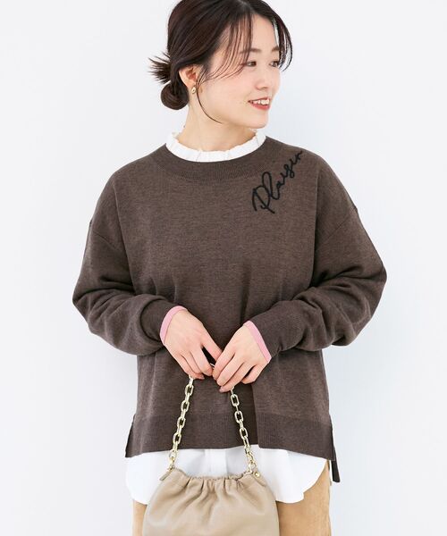 le.coeur blanc(ルクールブラン)の「《手洗い可能》ネック刺繍クルーネックニット(ニット/セーター・レディース・グレー/ホワイト/ブラウン・38)」の15枚目の写真