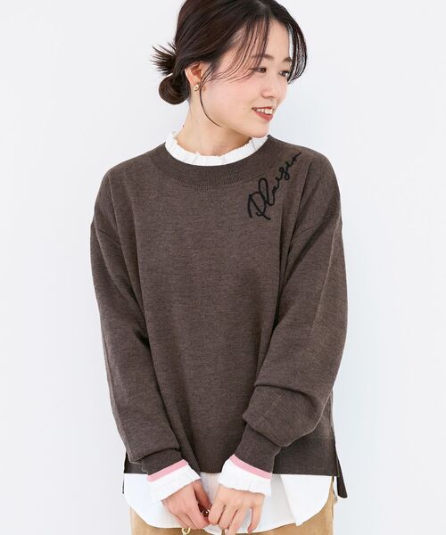 le.coeur blanc(ルクールブラン)の「《手洗い可能》ネック刺繍クルーネックニット(ニット/セーター・レディース・グレー/ホワイト/ブラウン・38)」の17枚目の写真