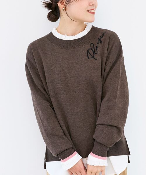 le.coeur blanc(ルクールブラン)の「《手洗い可能》ネック刺繍クルーネックニット(ニット/セーター・レディース・グレー/ホワイト/ブラウン・38)」の18枚目の写真