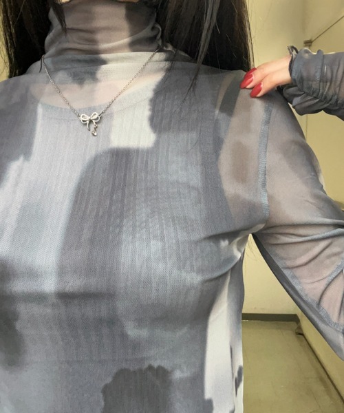DIP IN CHOCOLATE(ディップインチョコレート)の「パワーメッシュ水彩アート総柄トップス【DIP IN CHOCOLATE】(Tシャツ/カットソー・レディース・チャコールグレー/サンドベージュ・F)」の5枚目の写真