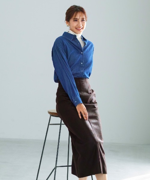 Emilyan（エミリアン）の「【 手洗いできる 】 ストレッチフェイクレザー・ナロースカート（スカート・レディース・ブラウン/ブラック・M）」の7枚目の写真