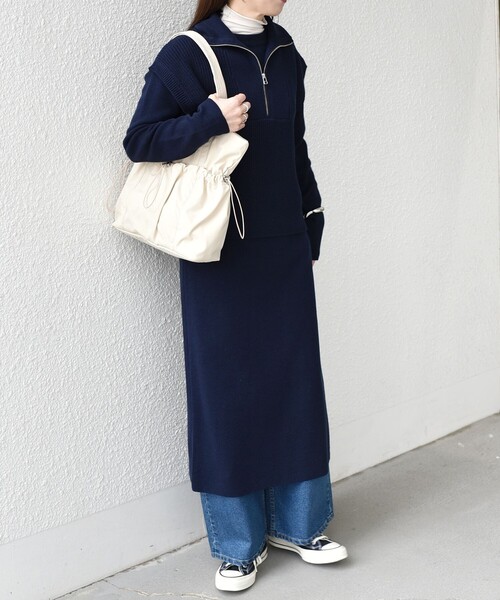 SHIPS Colors(シップス カラーズ)の「SHIPS Colors:〈手洗い可能〉ベスト × ニット ワンピース セット◇(ワンピース・レディース・ブラウン/ネイビー/グレー・ONE SIZE)」の3枚目の写真