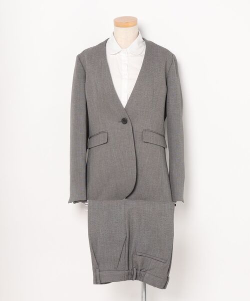 m.f.editorial（エムエフエディトリアル）の「【ストレッチ ウォッシャブル】タカキューレディース ノーカラージャケット＋セミワイドパンツ（スーツセット・レディース・ベージュ・SMALL/MEDIUM/LARGE/X-LARGE）」の4枚目の写真