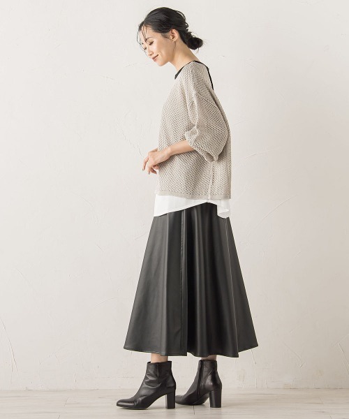 Droite lautreamont（ドロワットロートレアモン）の「メッシュ柄レイヤードニット≪手洗い可能≫（ニット/セーター・レディース・ライトグレー/オフホワイト/グリーン・M）」の10枚目の写真