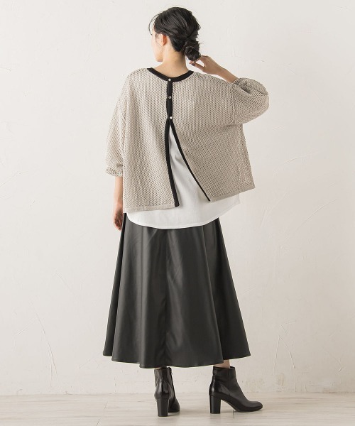 Droite lautreamont（ドロワットロートレアモン）の「メッシュ柄レイヤードニット≪手洗い可能≫（ニット/セーター・レディース・ライトグレー/オフホワイト/グリーン・M）」の11枚目の写真