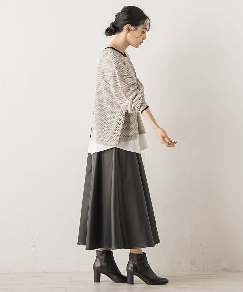 Droite lautreamont（ドロワットロートレアモン）の「メッシュ柄レイヤードニット≪手洗い可能≫（ニット/セーター・レディース・ライトグレー/オフホワイト/グリーン・M）」の12枚目の写真