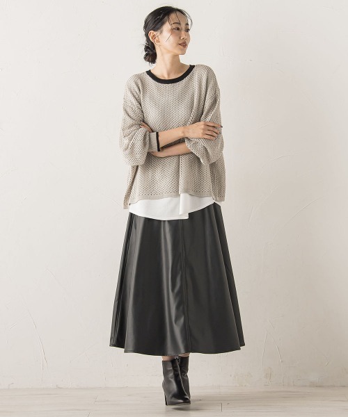 Droite lautreamont（ドロワットロートレアモン）の「メッシュ柄レイヤードニット≪手洗い可能≫（ニット/セーター・レディース・ライトグレー/オフホワイト/グリーン・M）」の13枚目の写真