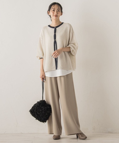 Droite lautreamont（ドロワットロートレアモン）の「メッシュ柄レイヤードニット≪手洗い可能≫（ニット/セーター・レディース・ライトグレー/オフホワイト/グリーン・M）」の19枚目の写真