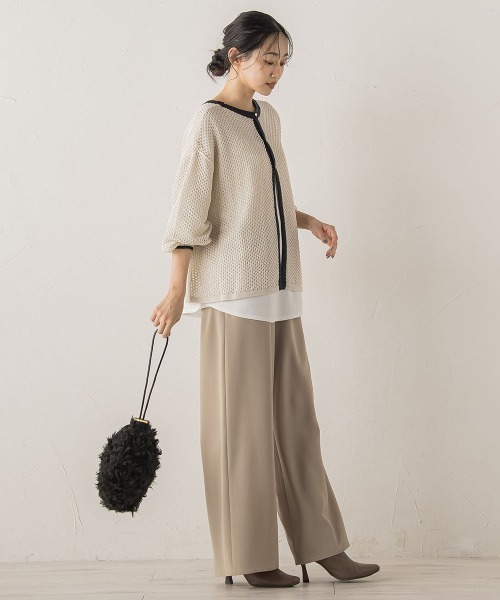 Droite lautreamont（ドロワットロートレアモン）の「メッシュ柄レイヤードニット≪手洗い可能≫（ニット/セーター・レディース・ライトグレー/オフホワイト/グリーン・M）」の21枚目の写真