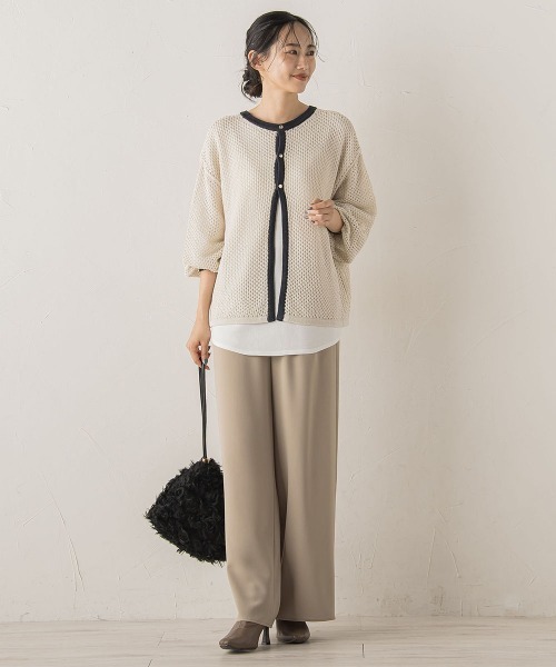 Droite lautreamont（ドロワットロートレアモン）の「メッシュ柄レイヤードニット≪手洗い可能≫（ニット/セーター・レディース・ライトグレー/オフホワイト/グリーン・M）」の20枚目の写真