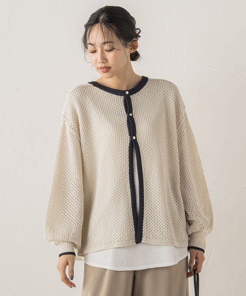 Droite lautreamont（ドロワットロートレアモン）の「メッシュ柄レイヤードニット≪手洗い可能≫（ニット/セーター・レディース・ライトグレー/オフホワイト/グリーン・M）」の14枚目の写真