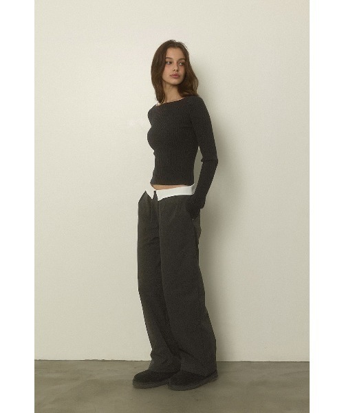 セール】Wellness Turn-up Waist Warm Pants /裏起毛 ウエスト折返し