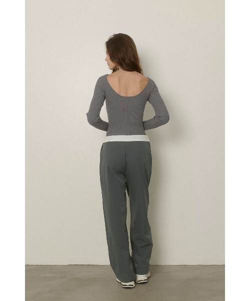 セール】Wellness Turn-up Waist Warm Pants /裏起毛 ウエスト折返し